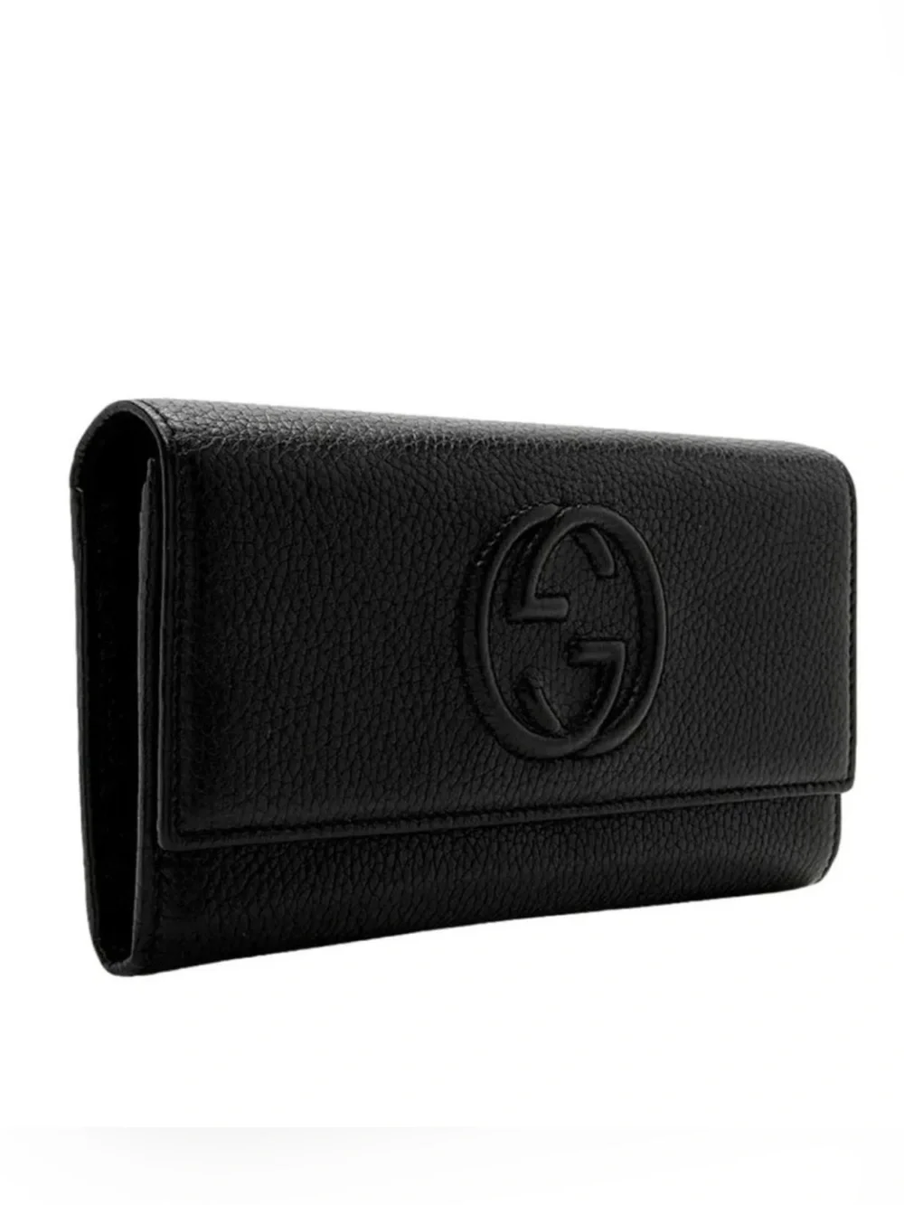 Gucci Soho Black Pebbled Leather Fold Wallet with Embossed Logo